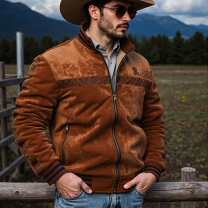 Chaqueta Fleece Vintage para Hombre Cuello Alto y Tejido Poliéster