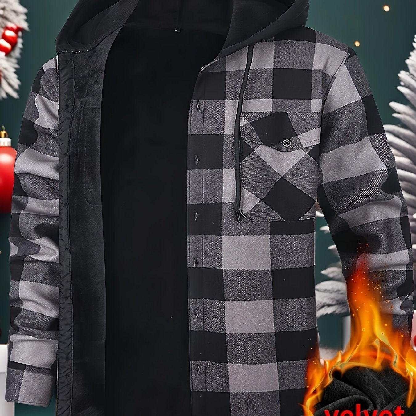 Chaqueta de Cuadros con Capucha para Hombre