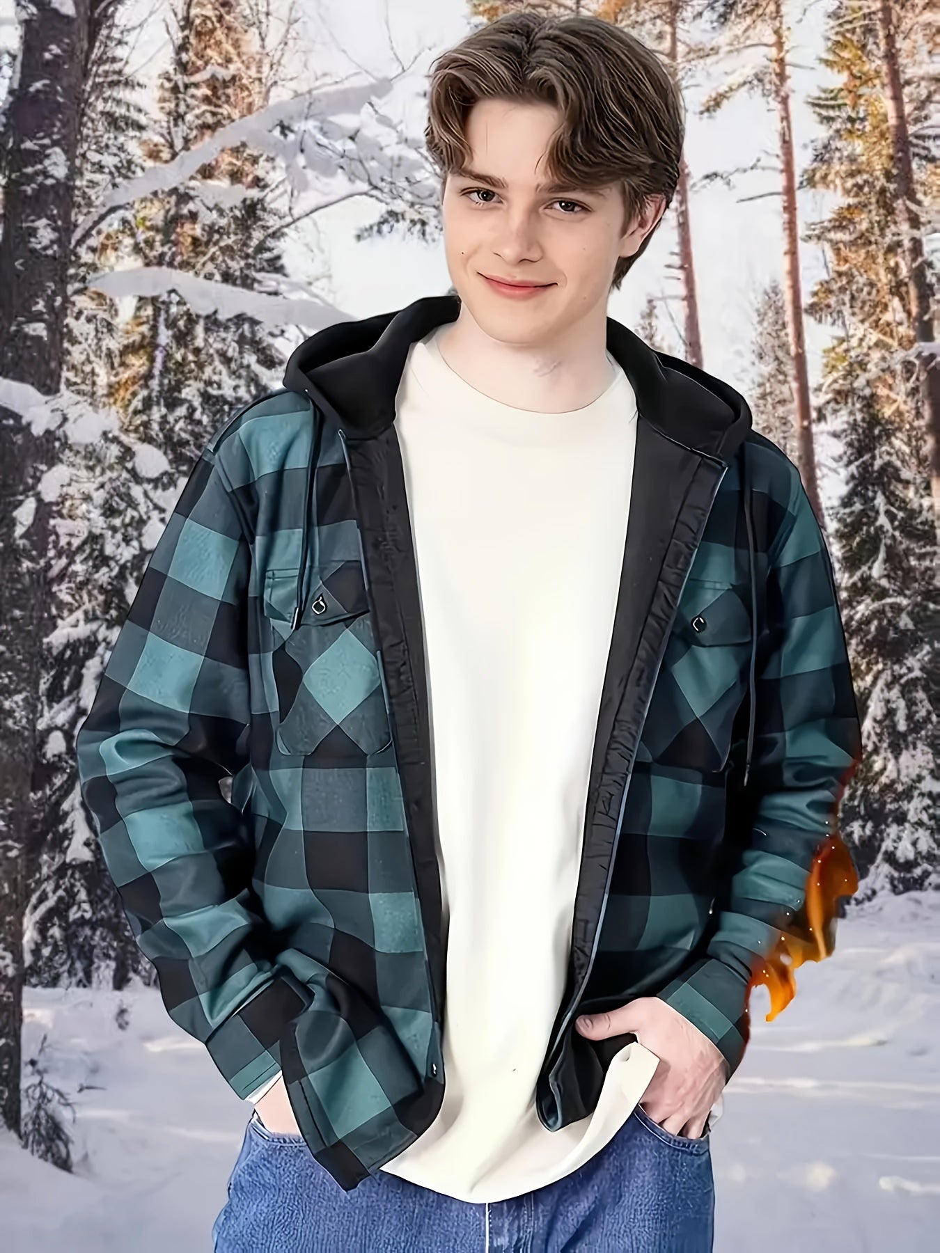 Chaqueta de Cuadros con Capucha para Hombre