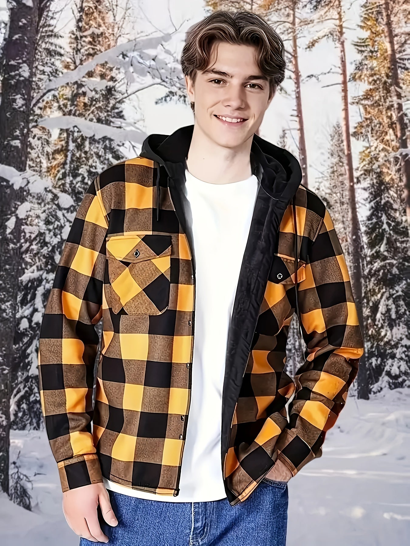 Chaqueta de Cuadros con Capucha para Hombre