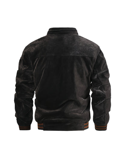 Chaqueta Fleece Vintage para Hombre Cuello Alto y Tejido Poliéster