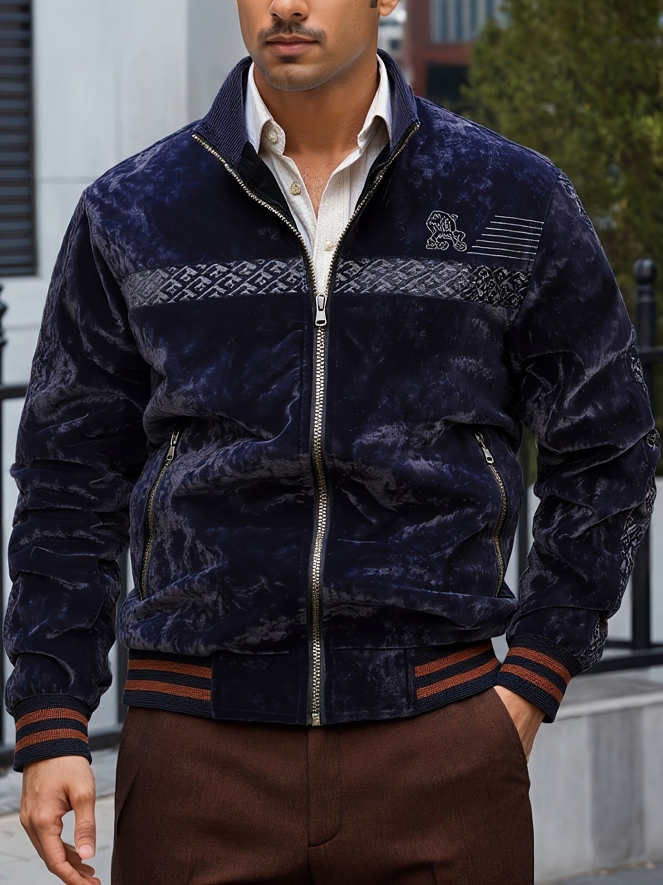 Chaqueta Fleece Vintage para Hombre Cuello Alto y Tejido Poliéster