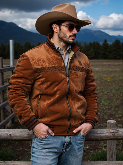 Chaqueta Fleece Vintage para Hombre Cuello Alto y Tejido Poliéster