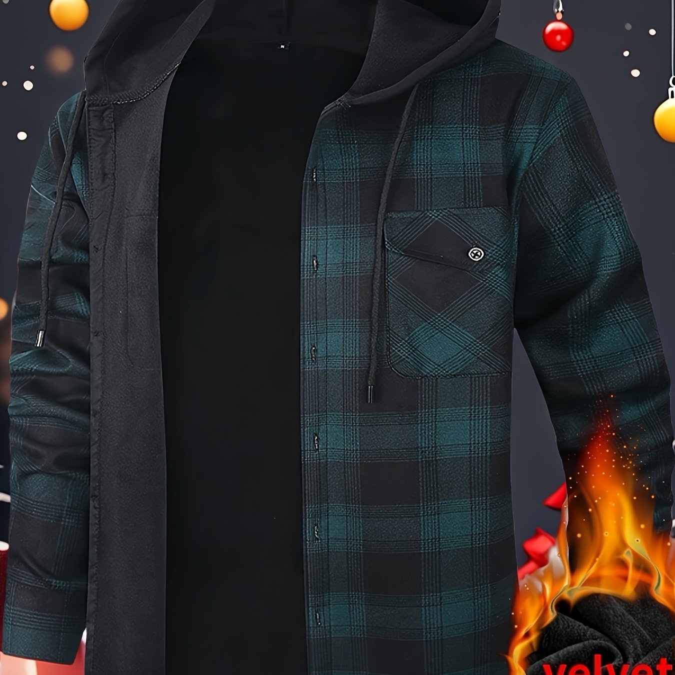 Chaqueta de Cuadros con Capucha para Hombre