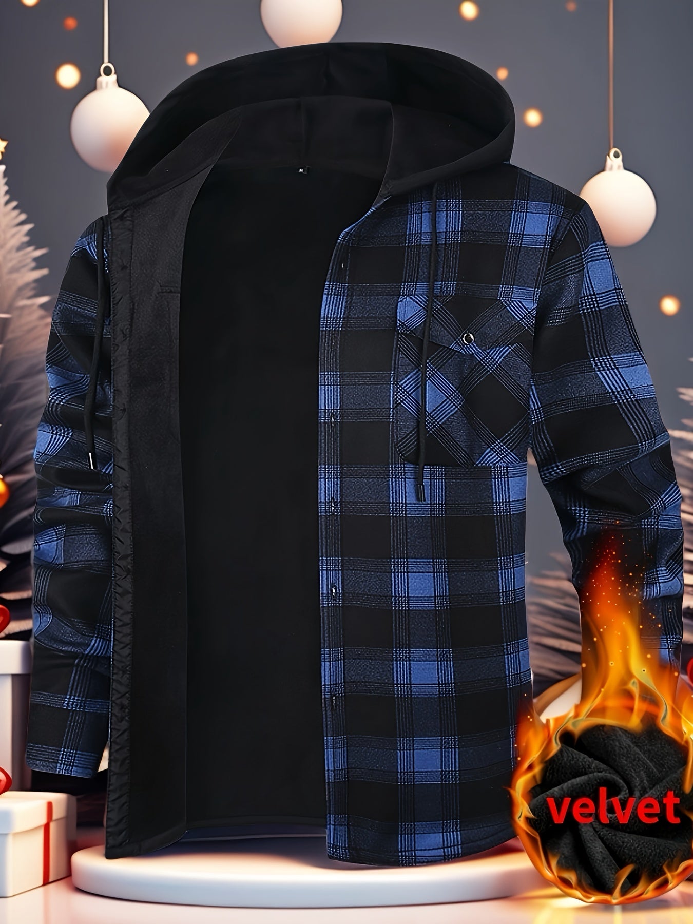 Chaqueta de Cuadros con Capucha para Hombre